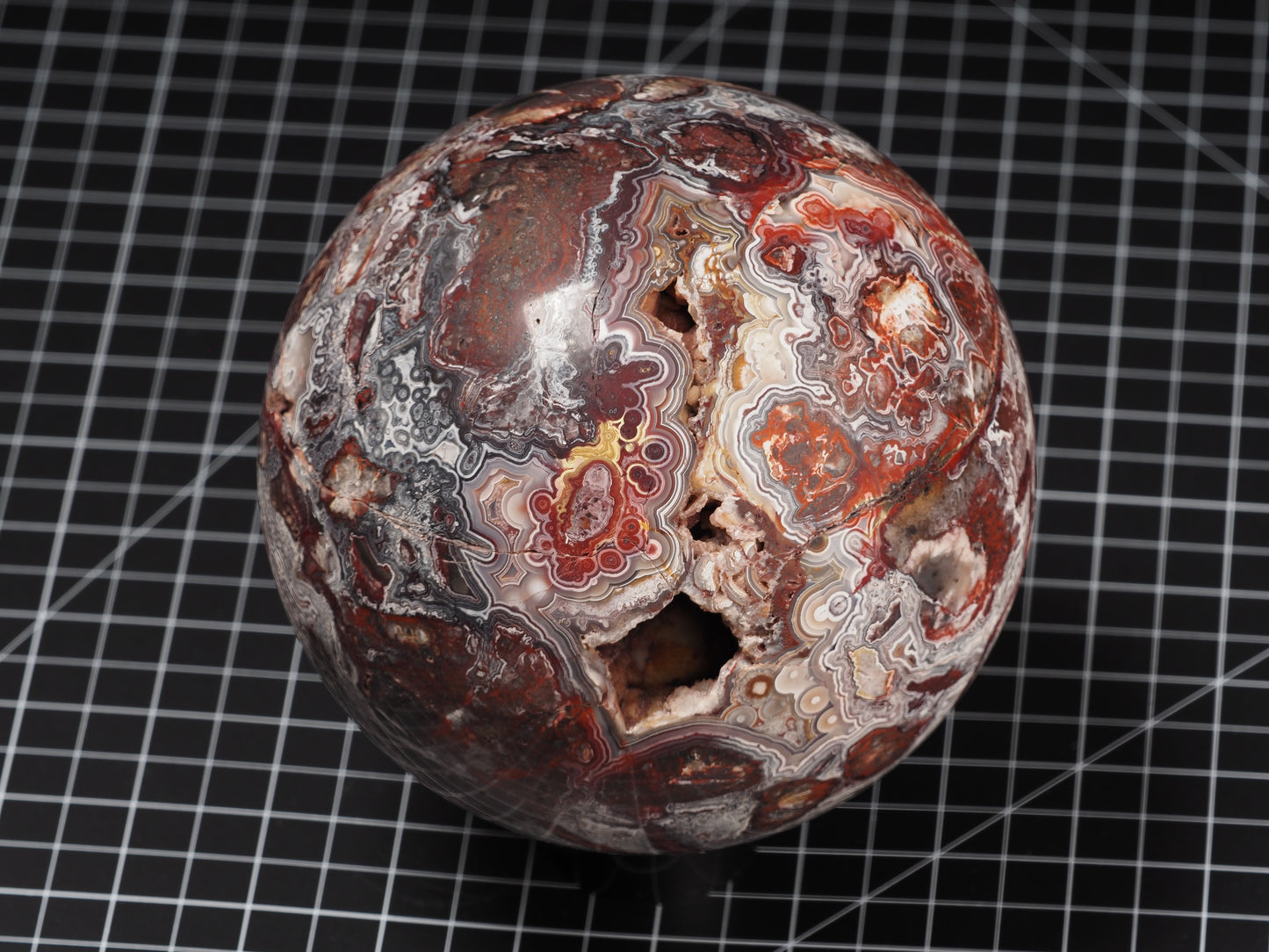 Crazy Lace and Peach Agate Sphere 5-3/8”