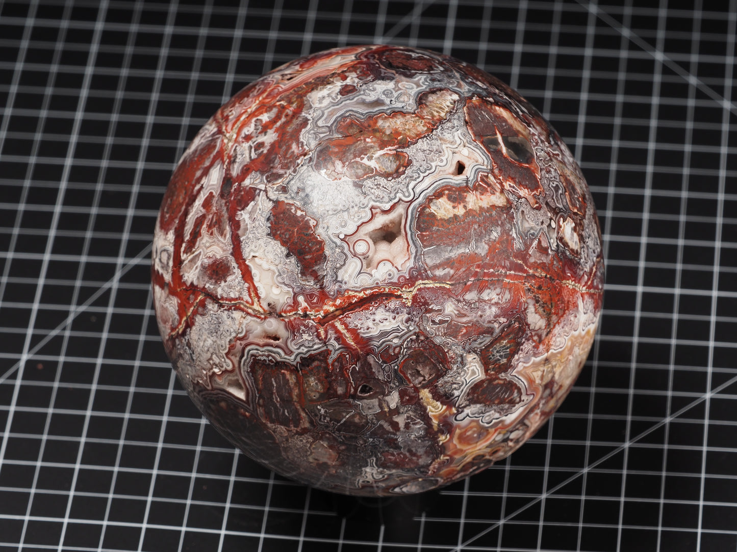 Crazy Lace and Peach Agate Sphere 5-3/8”