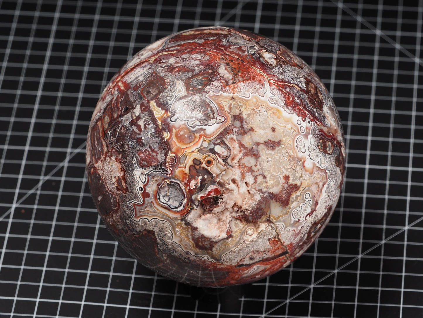 Crazy Lace and Peach Agate Sphere 5-3/8”