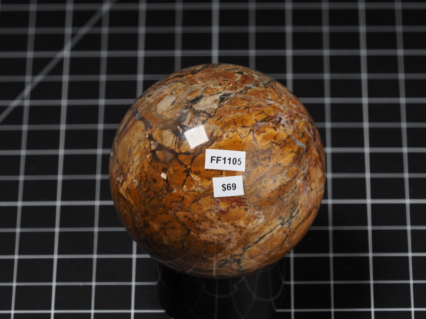 Yellow Dendritic Jasper Sphere 2-5/8”